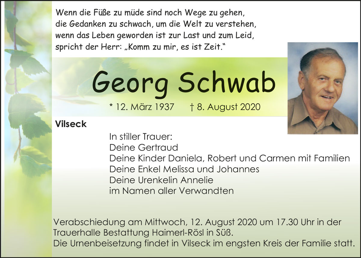 Georg Schwab Todesanzeige